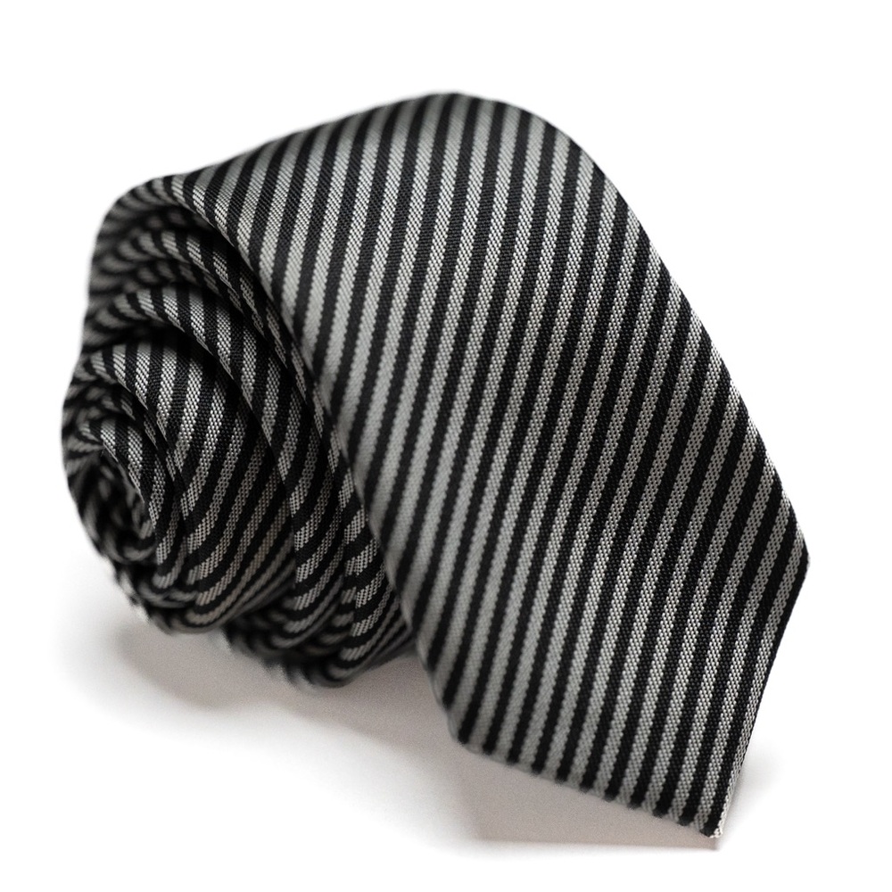 Sovereign Code Black and Gray Striped‎ Narrow Men's Necktie, EUC